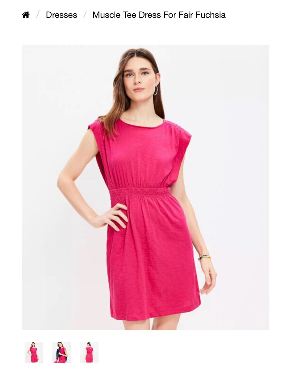 LOFT Fair Fuchsia Cap-Sleeve Elastic-Waist Mini Muscle Tee Dress Petite